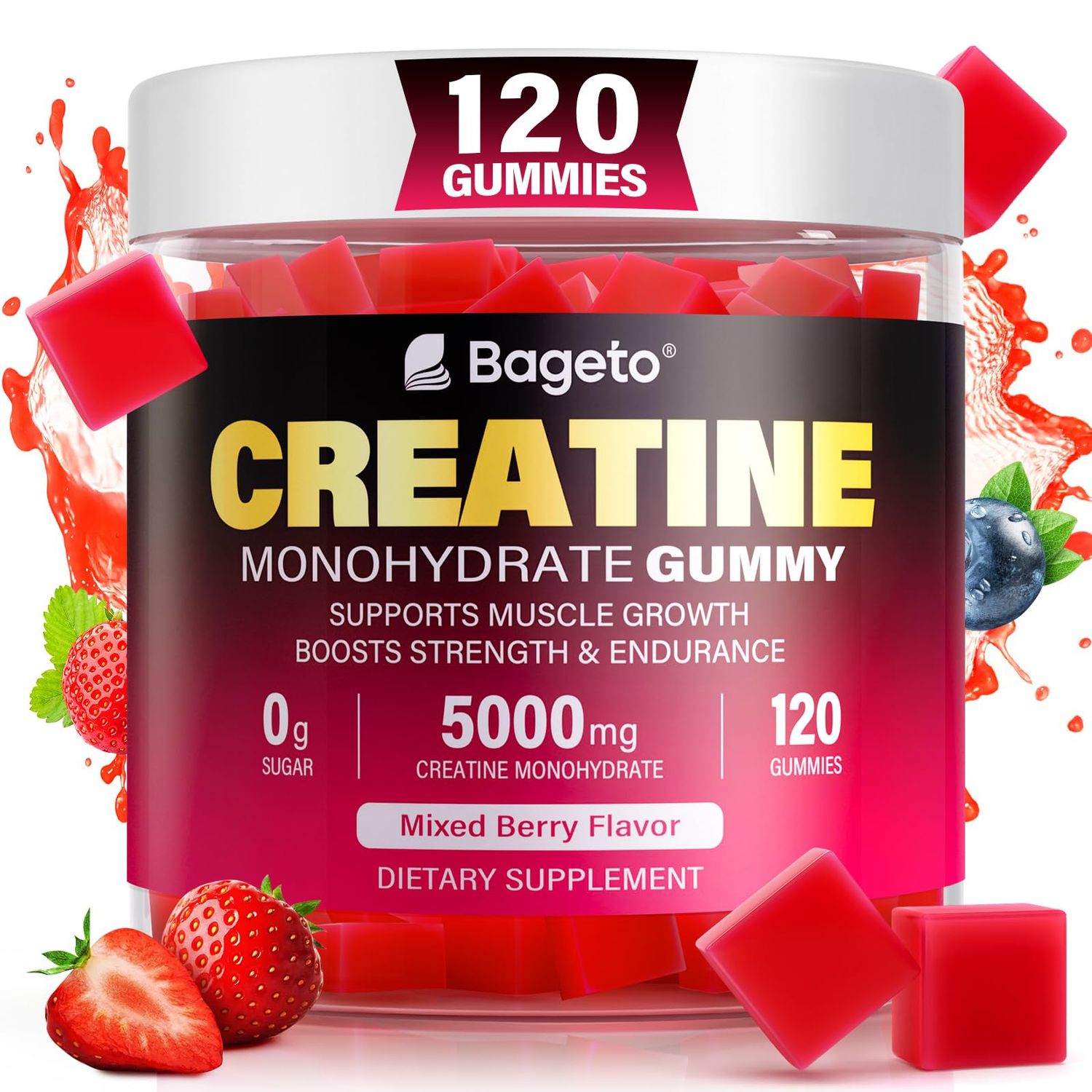Creatine Monohydrate Gummies 5000mg for Men &amp; Women, 120 Count Creatine for Enhanced Muscle Growth, Strength, and Recovery, Sugar Free Pre-Workout Supplement-Mixedberry Flavor
