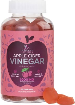 Vegan Apple Cider Vinegar Gummies 1000mg - ACV Vitamins Supplement - Gelatin-Free, Vegan, Non-GMO, Made with Beet Root &amp; Vitamin B12 for Energy - Supports Digestion, Detox and Cleanse - 60 Gummies