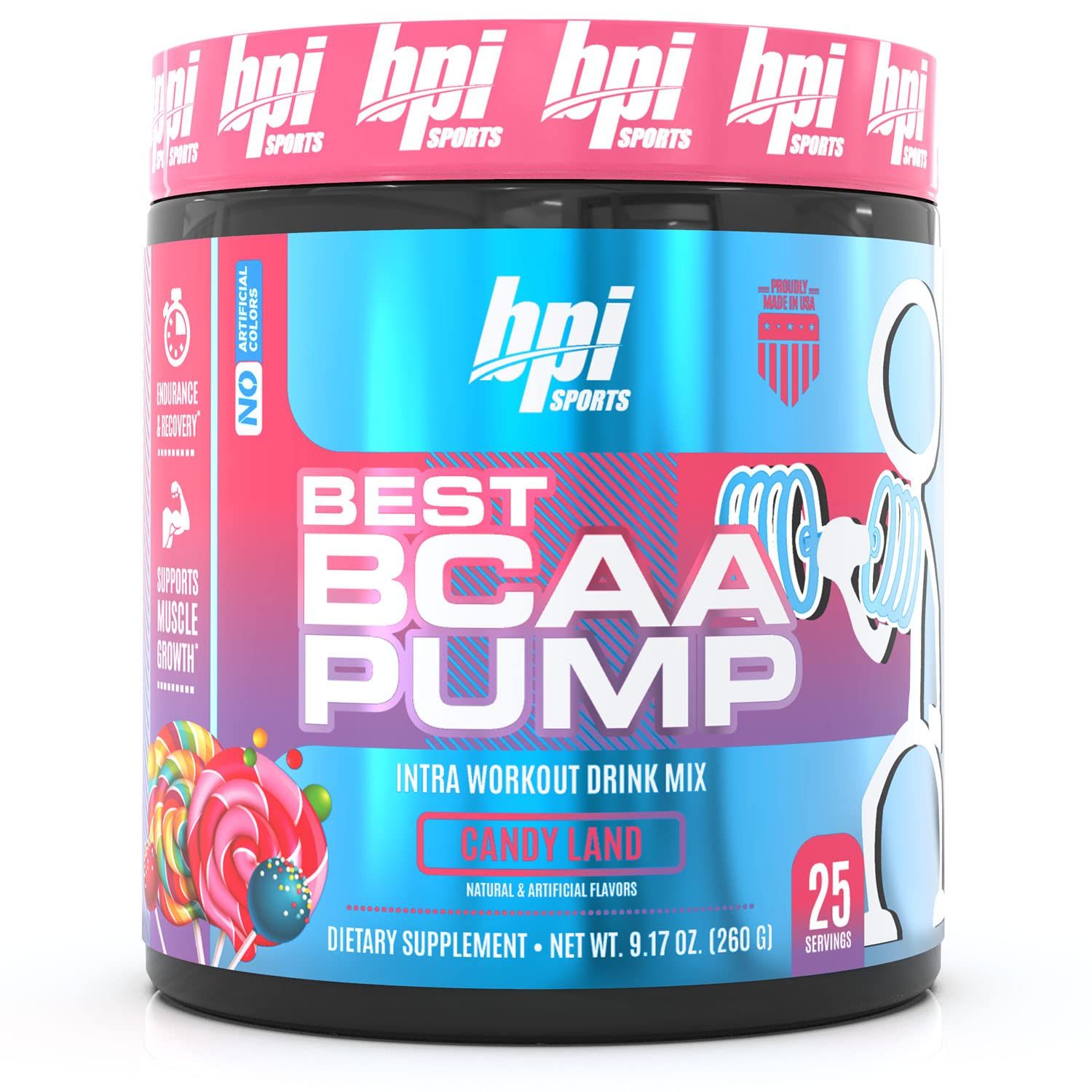 BPI Sports Best BCAA Pump - BCAA Powder Intra Workout Sports Drink with Branched Chain Amino Acids for Hydration &amp; Recovery, for Men &amp; Women - Candy Land - 25 Servings