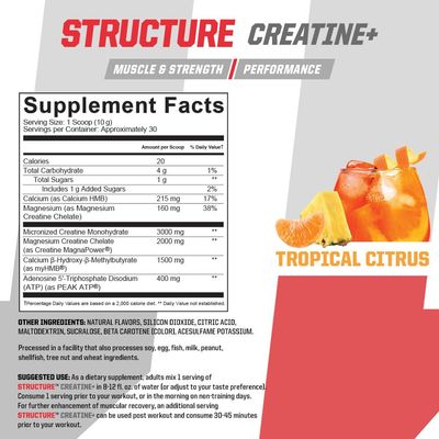 Undefined Nutrition Structure Creatine+ by Brian Shaw (30 Servings) -Micronized Creatine Monohydrate + Magnesium Creatine Chelate & HMB and PEAK ATP-Strength, Power, Recovery (10.6oz, Tropical Citrus)