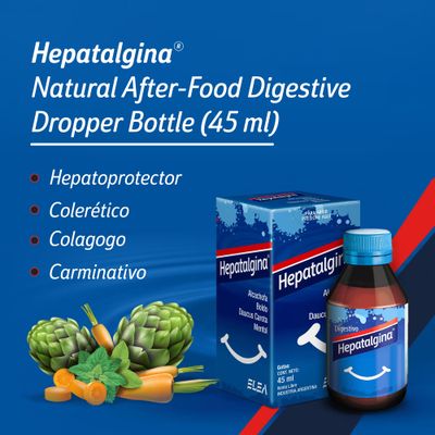 Hepatalgina Liver Support Digestive Protector - Liquid Herbal Supplement with Artichoke Extract for Liver Cleanse Detox & Repair - Liver Detox Cleanse Drops with Mint, Boldo & Carrot - 45 ml