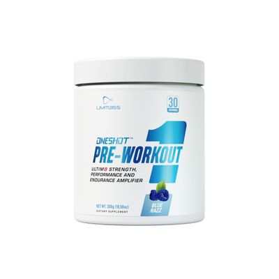 ONESHOT Pre Workout Powder for Men and Women - BCAAS Amino Acids Supplement Powder, 200mg Caffeine Powder, Beta Alanine Powder, Citrulline Malate Preworkout Powder - Blue Razz - 30 Servings