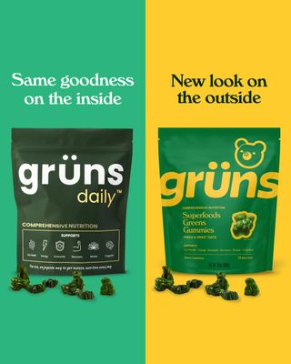 Gruns Daily Gummies, Super Greens Gummies - Organic Spirulina and Chlorella, Prebiotics for Digestive & Gut Health - Greens Superfood, Multi-Vitamins & Minerals - 224 Gummy Bear