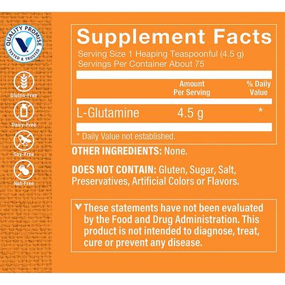 The Vitamin Shoppe L-Glutamine Powder 4.5G, A Free Form Amino Acid, Supports Muscle Recovery &amp; Immune Health (12 Ounces Powder)