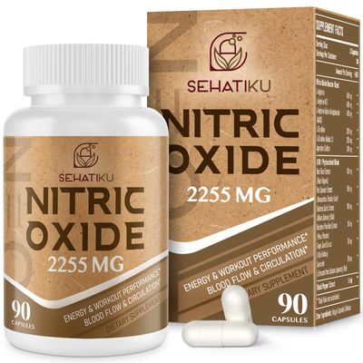 SehatiKu Nitric Oxide Supplement 2255 MG, Nitric Oxide Booster &amp; 6-in-1 Phytonutrient Blend for Heart, Circulation, Immune - 90 Capsules (1 Bottle)