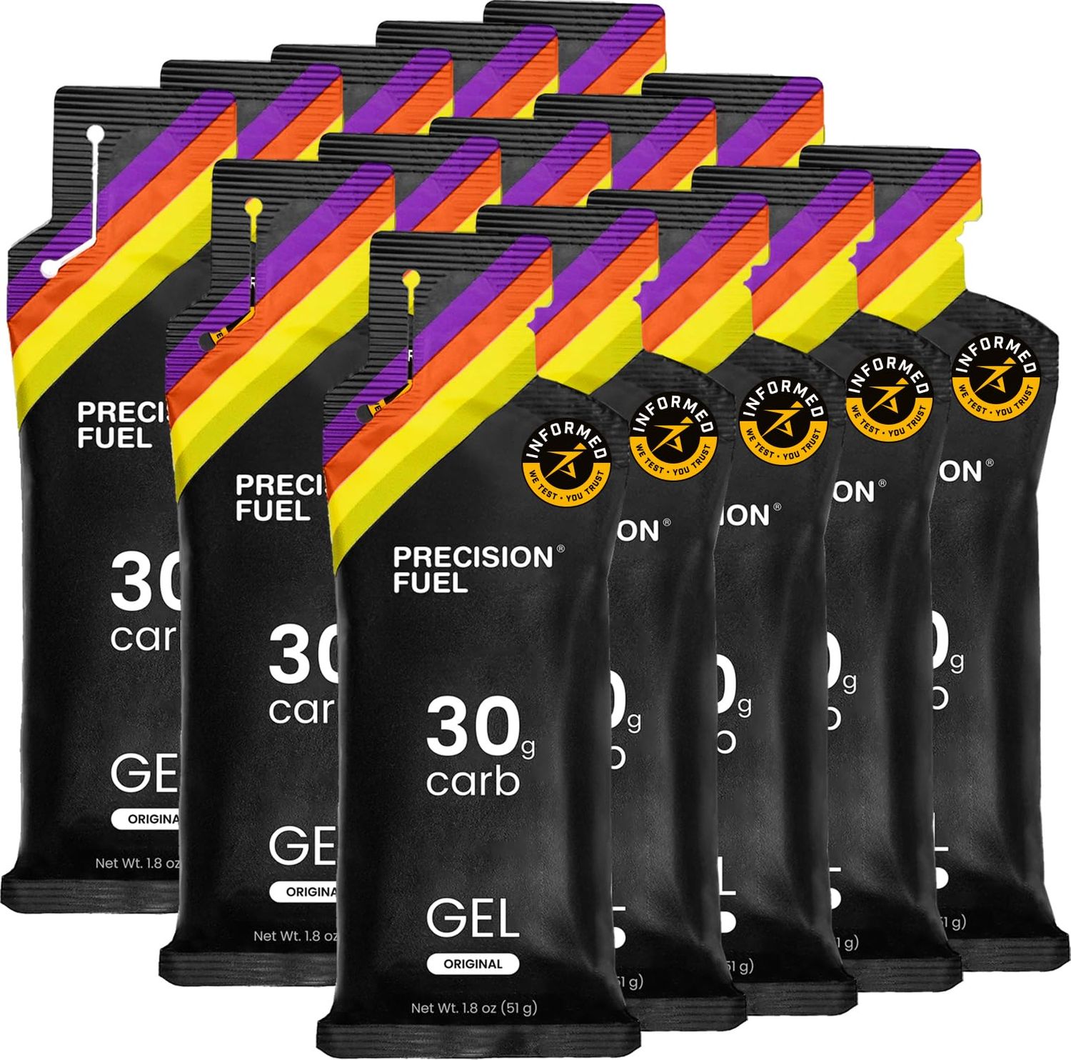 Precision Fuel 30 Energy Gels - Mild, Neutral Flavour Running Gels for Endurance Athletes, 30g Carbohydrate, Easy-to-Digest, Perfect for Running &amp; Long-Duration Sports (Pack of 15)