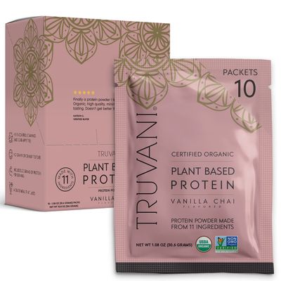 Truvani Vegan Pea Protein Powder | Vanilla Chai | 20g Organic Plant Based Protein | 10 Travel Packets | Keto | Gluten &amp; Dairy Free | Low Carb | No Added Sugar