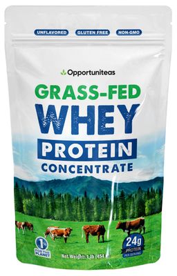 Grass Fed Whey Protein Powder Concentrate - Unflavored &amp; Unsweetened - Pure Protein Supplement for Drink, Smoothie, Shake, Cooking &amp; Baking - Non GMO, Hormone Free &amp; Gluten Free - 1 Pound