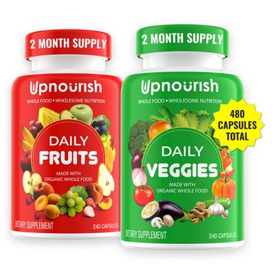 UpNourish Organic Fruits and Veggies Supplement - Support Diet Balance, Body Cleanse &amp; Energy - 480 Fruits and Super Greens Capsules from Nature - Fruit and Vegetable Supplements for Adults &amp; Kids
