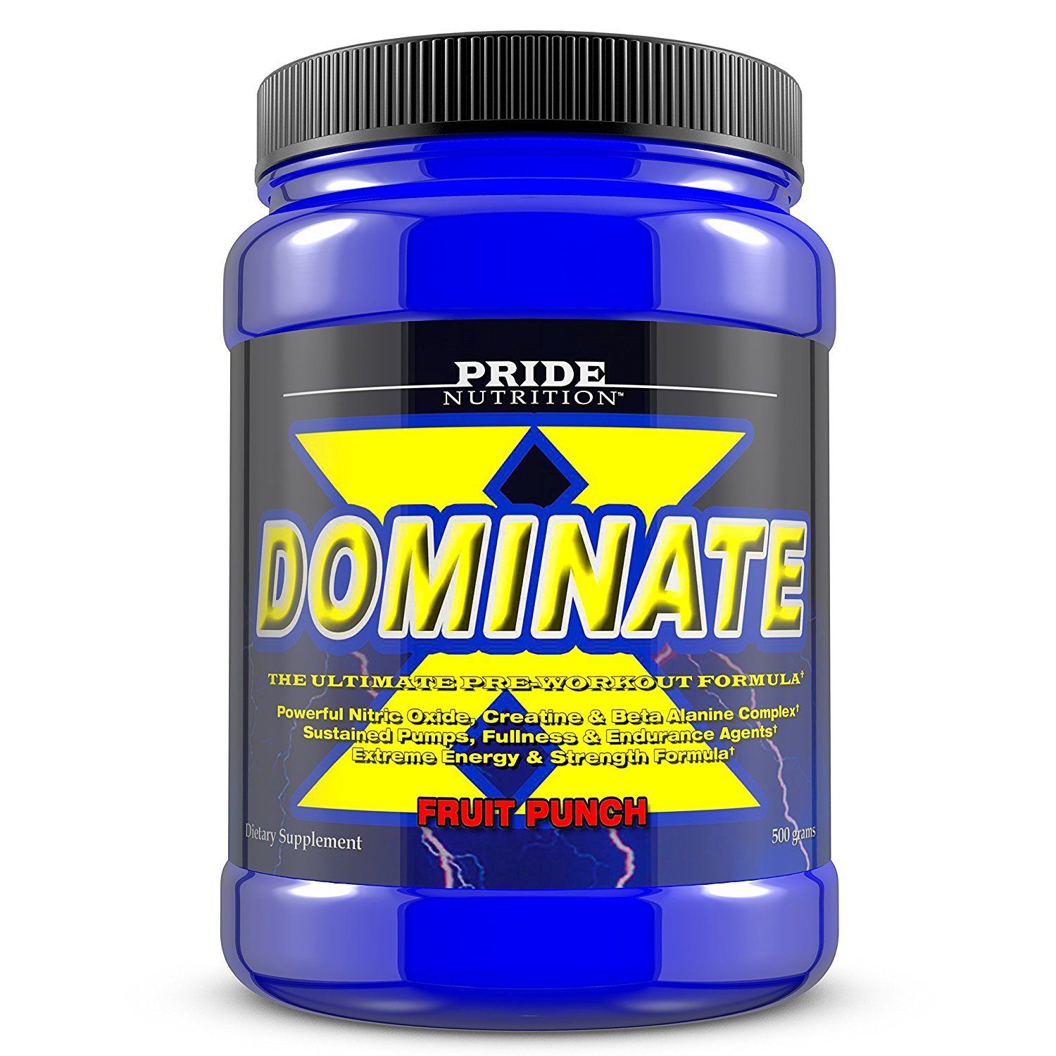 Pride Nutrition Dominate X Pre Workout Supplement - 500g Nitric Oxide &amp; Creatine Pre-Workout Drink for Energy and Endurance - for Men and Women - 25 Servings (Fruit Punch)