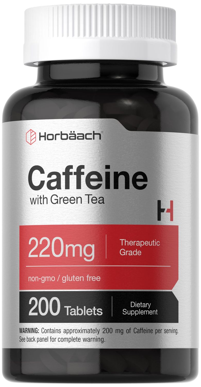 Horbach Caffeine Pills 200mg | with Green Tea | 200 Tablets | Vegetarian, Non-GMO &amp; Gluten Free