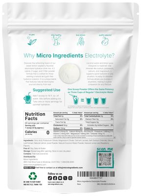 Micro Ingredients Hydration Electrolyte Powder, 1lb (69 Servings), Keto &amp; No Sugar - High Potassium (1000mg) with Lemon Raspberry Flavored - Made with Real Lemon Juice &amp; Coconut Water - Non-GMO