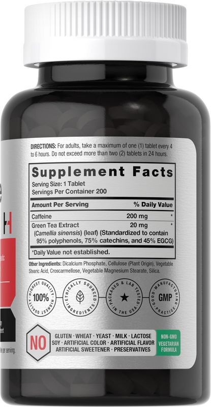 Horbach Caffeine Pills 200mg | with Green Tea | 200 Tablets | Vegetarian, Non-GMO &amp; Gluten Free