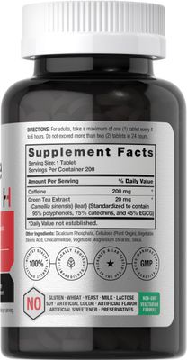 Horbach Caffeine Pills 200mg | with Green Tea | 200 Tablets | Vegetarian, Non-GMO &amp; Gluten Free