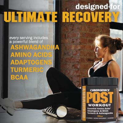 Cybergenics Post-Workout Gummies, Recovery Accelerator, Support Muscle Recovery &amp; Joint Health, Essential Amino Acids, with Ashwagandha &amp; Curcumin, BCAAs, Citrus Flavor, 60 Gummies, 30 Servings