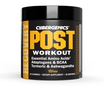 Cybergenics Post-Workout Gummies, Recovery Accelerator, Support Muscle Recovery &amp; Joint Health, Essential Amino Acids, with Ashwagandha &amp; Curcumin, BCAAs, Citrus Flavor, 60 Gummies, 30 Servings