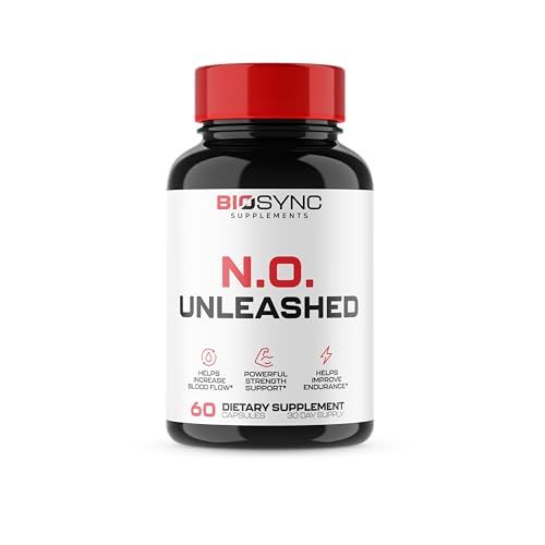 BioSync | #1 New Nitric Oxide Supplement Booster for Men | L Citrulline, L Arginine, Beta Alanine + 4 More Ingredients for Rapid Blood Flow, Skin Splitting Pumps, Strength - 60 Capsules