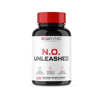 BioSync | #1 New Nitric Oxide Supplement Booster for Men | L Citrulline, L Arginine, Beta Alanine + 4 More Ingredients for Rapid Blood Flow, Skin Splitting Pumps, Strength - 60 Capsules