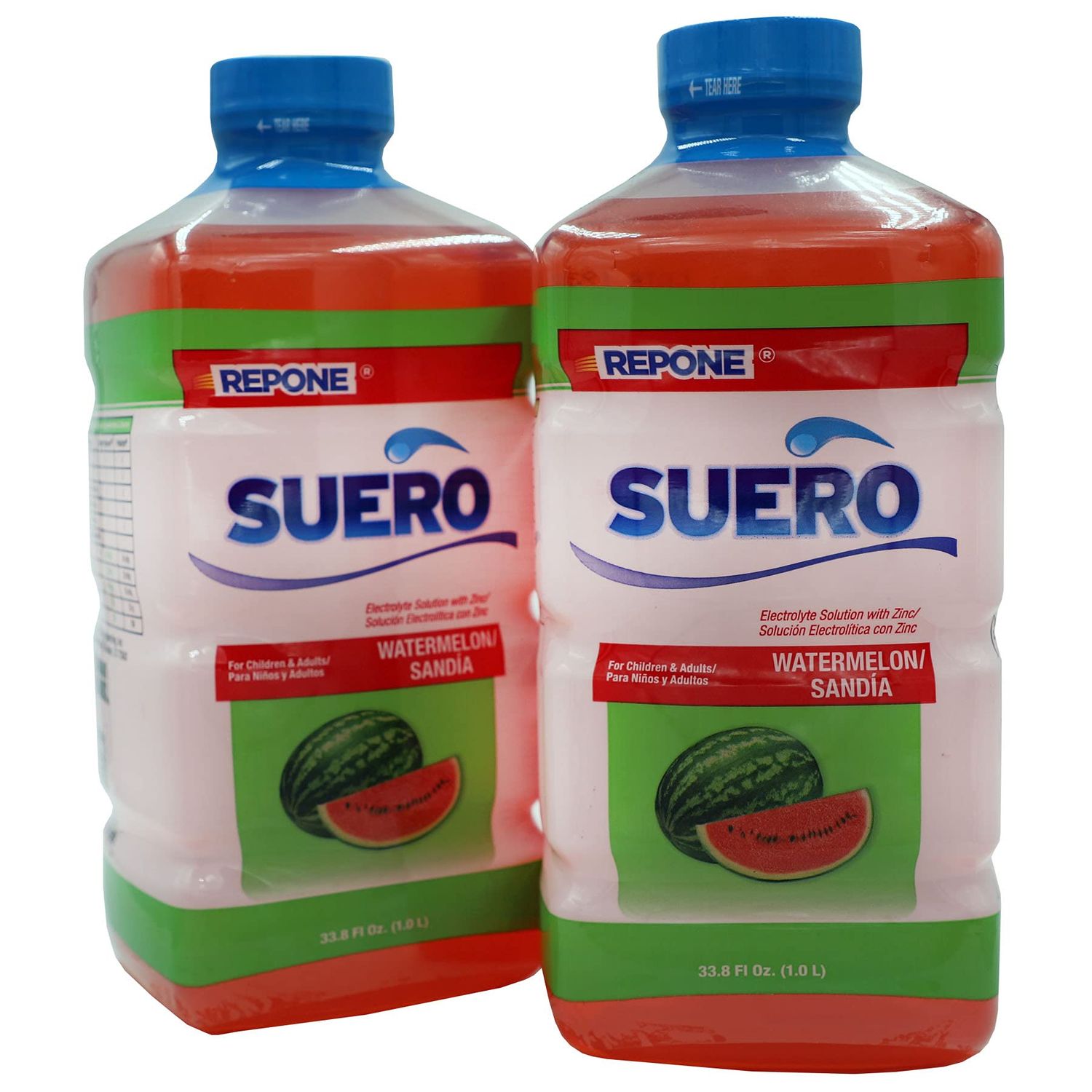REPONE SUERO Electrolyte Solution with Zinc, Rehydrates, Restores Minerals and Nutrients, Watermelon Flavor, 33.8 Fl Oz (Pack of 2)