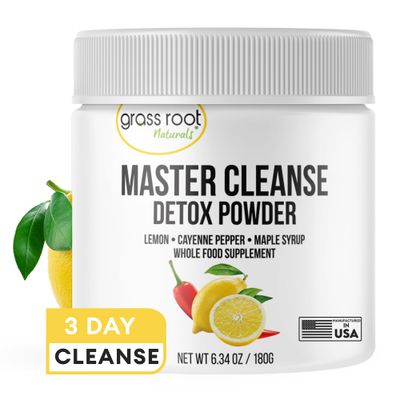 Grass Root Naturals Master Cleanse Detox Powder- Lemonade Detox 3-Day Plant-Based Supplement with Lemon, Maple Syrup, and Cayenne Diet, 6.34oz Container