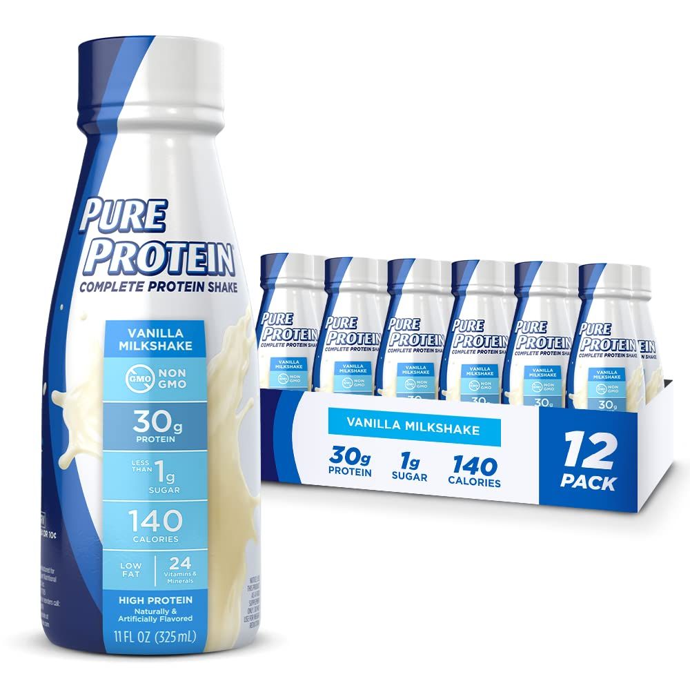 Pure Protein Vanilla Protein Shake, 30g Complete Protein, Ready to Drink and Keto-Friendly, Vitamins A, C, D, and E plus Zinc to Support Immune Health, 11oz Bottles, (Pack of 12) (Packaging may vary)
