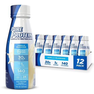 Pure Protein Vanilla Protein Shake, 30g Complete Protein, Ready to Drink and Keto-Friendly, Vitamins A, C, D, and E plus Zinc to Support Immune Health, 11oz Bottles, (Pack of 12) (Packaging may vary)