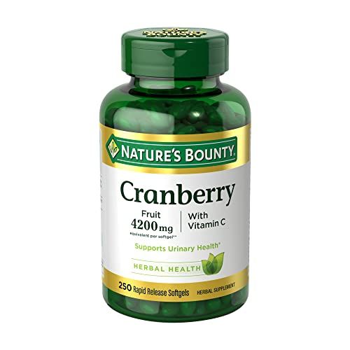 Nature&#39;s Bounty Cranberry 4200mg With Vitamin C, Urinary Health &amp; Immune Support, Cranberry Concentrate, 250 Rapid Release Softgels