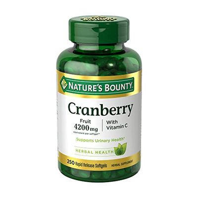 Nature&#39;s Bounty Cranberry 4200mg With Vitamin C, Urinary Health &amp; Immune Support, Cranberry Concentrate, 250 Rapid Release Softgels