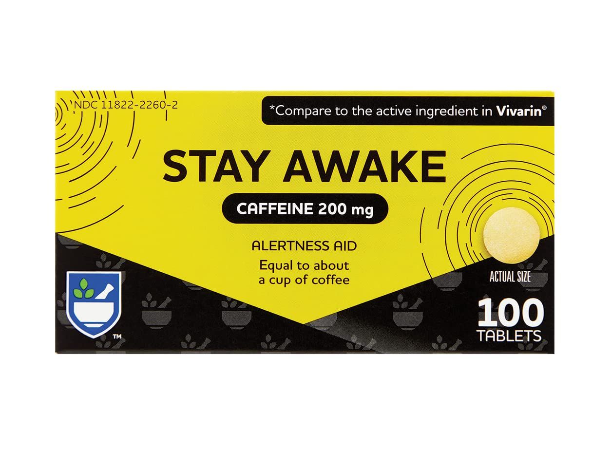 Rite Aid Stay Awake Tablets Caffeine, 200 mg - 100 Tablets | Caffeine Pills | Caffeine Supplement | Caffeine Pills 200mg | Equal to About a Cup of Coffee | Mental Alertness Aid | Energy Pills