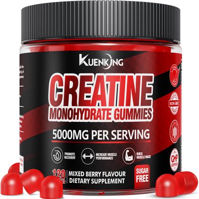 KuenKing Creatine Monohydrate Gummies for Men &amp; Women - 5g Creatine per Gummy, Supports Protein Synthesis, Recovery &amp; Workout Performance, Vegan, Anti-Melting Formula, Mixed Berry Flavor, 120 ct