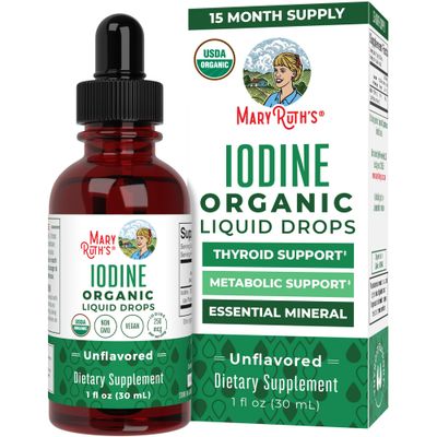 Organic Iodine Liquid Drops by MaryRuth&#39;s | Potassium Iodide | Iodine Supplement | 1 Year Supply | 450 Servings | Thryroid Health | USDA Organic| Vegan | Non-GMO | Gluten Free | 1 Fl Oz