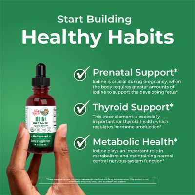 Organic Iodine Liquid Drops by MaryRuth's | Potassium Iodide | Iodine Supplement | 1 Year Supply | 450 Servings | Thryroid Health | USDA Organic| Vegan | Non-GMO | Gluten Free | 1 Fl Oz
