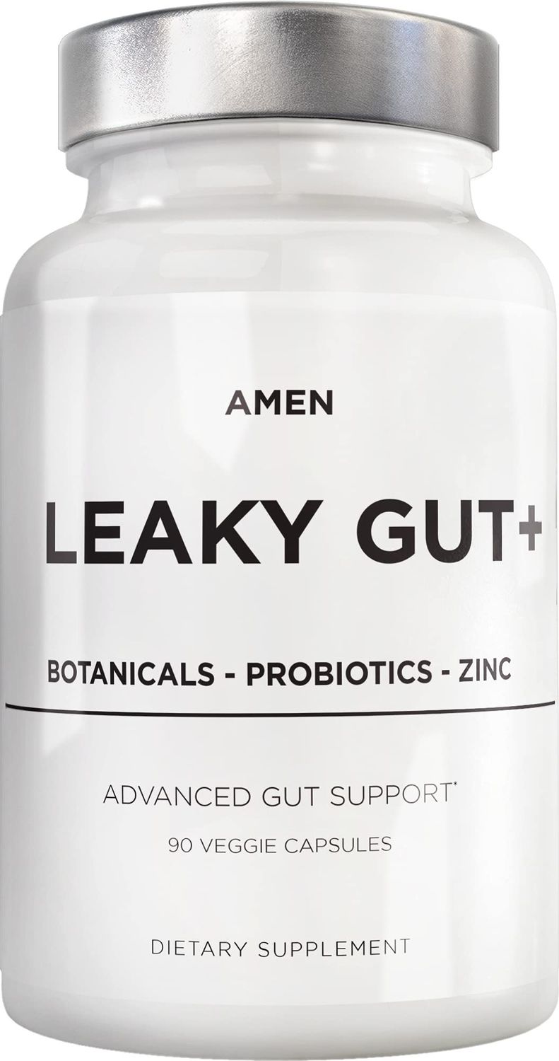 Amen Leaky Gut Supplement - Advanced Formula with Bioavailable L Glutamine, Zinc, Turmeric, DGL Licorice Root - Marshmallow Root - Probiotics &amp; Fermented Prebiotics - Vegan, Non-GMO - 90 Capsules