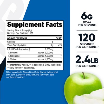 Nutricost BCAA Powder 2:1:1, 120 Servings (Green Apple)