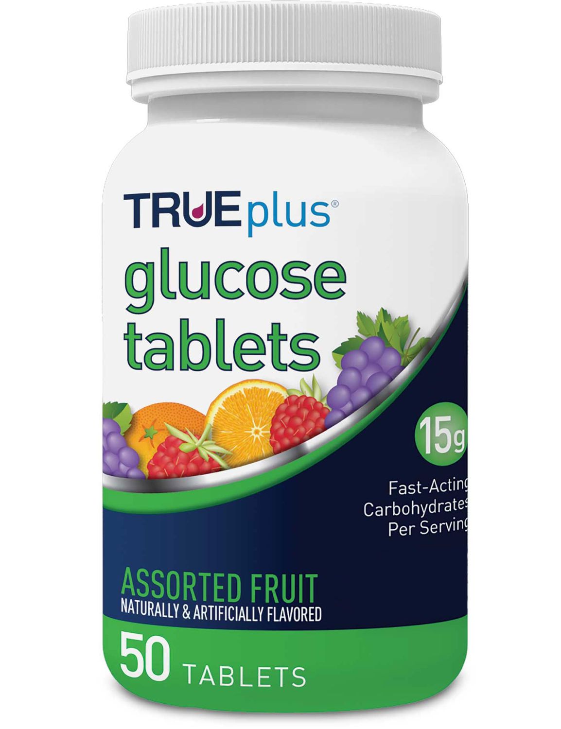 TRUEplus Glucose Tablets, Assorted Flavor (Grape, Raspberry, Orange) - 50ct Bottle (1)