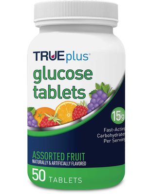 TRUEplus Glucose Tablets, Assorted Flavor (Grape, Raspberry, Orange) - 50ct Bottle (1)