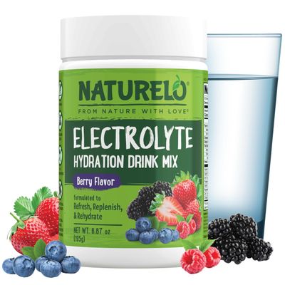 NATURELO Electrolyte Powder, Hydration and Mineral Drink Mix, Sugar Free &amp; Non-GMO Berry Flavor 50 Servings