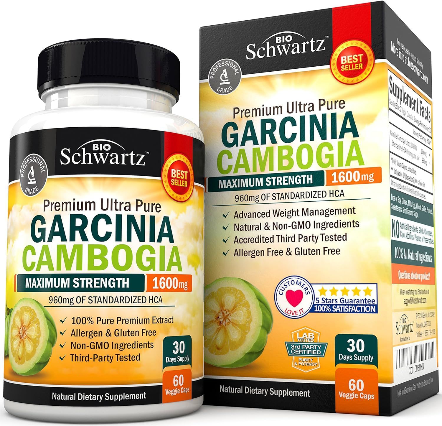 Garcinia Cambogia Weight Loss Pills - Maximum Strength Appetite Suppressant &amp; Fat Burner for Men &amp; Women - 1600mg Natural Extract &amp; 960mg HCA - Metabolism Booster &amp; Carb Blocker Capsules - 60Ct