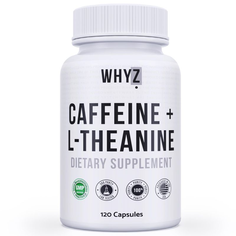 WHYZ Caffeine Pills with L-Theanine, 120 Capsules, Nootropic Stack Energy Pills, Energy Vitamins for Sustained Energy Focus &amp; Cognitive Function, L Theanine Caffeine Energy Supplements for Women &amp; Men