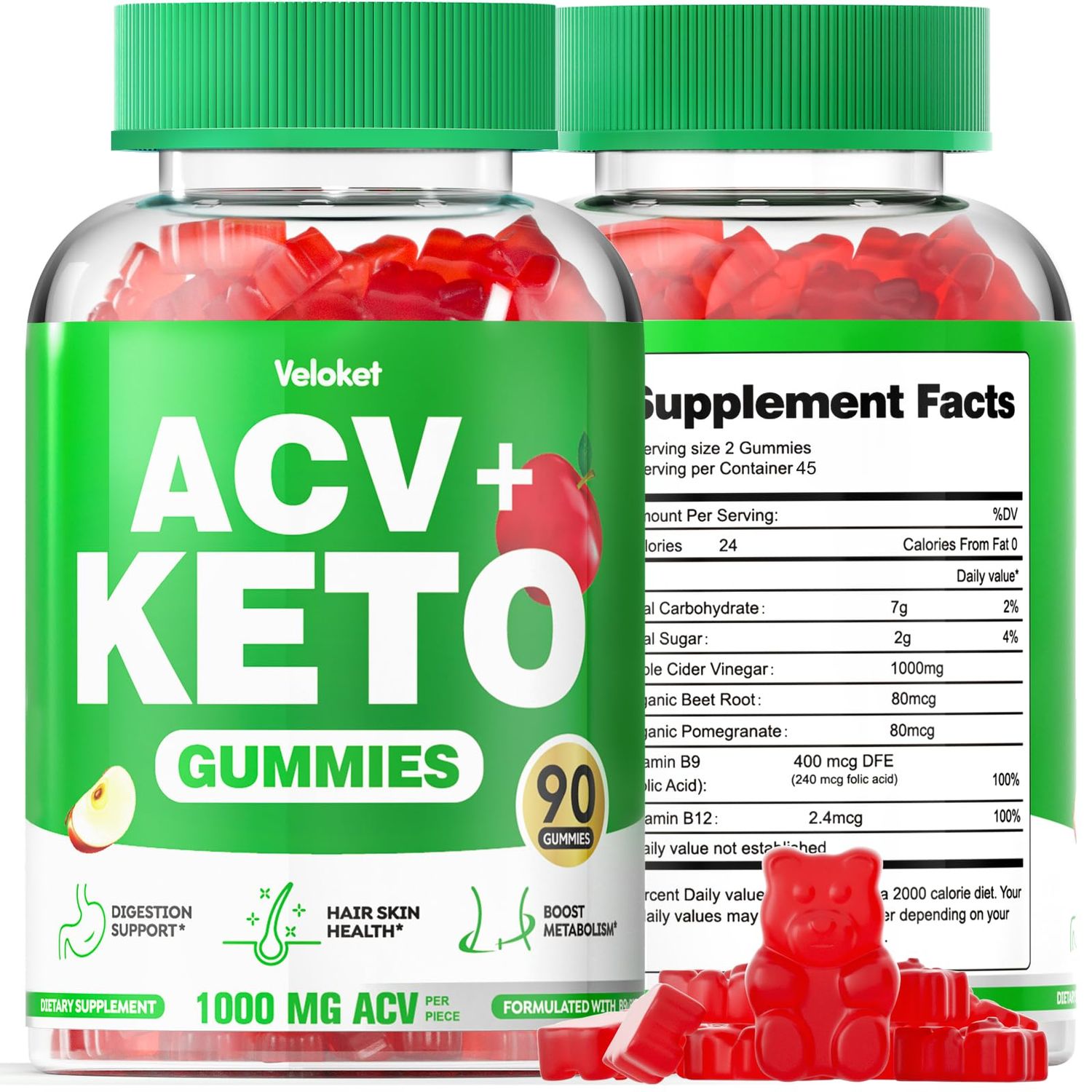 90 CT Apple Cider Vinegar Gummies, Keto Acv Gummies Keto Gummies, Advanced Formula with 1000mg Acv Beet Root Pomegranate, Vegan Gluten-Free