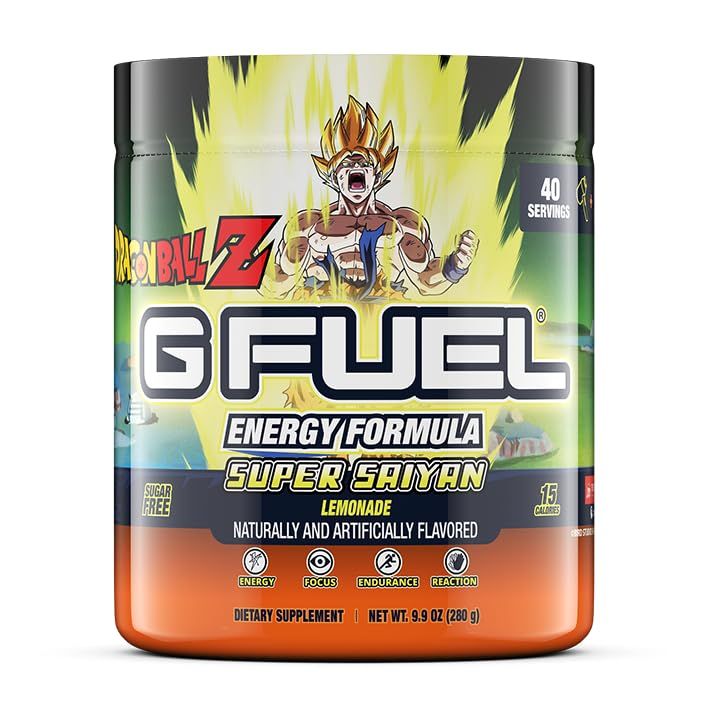 G Fuel Dragon Ball Z Energy Powder, Sugar Free, Clean Caffeine Focus Supplement, Water Mix, Lemonade Flavor, Focus Amino, Vitamin + Antioxidant Blend, 9.9 oz (40 Servings)