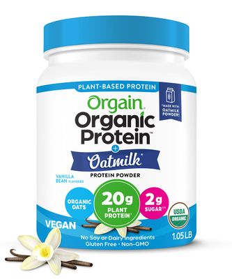 Orgain Organic Vegan Protein Powder + Oat Milk, Vanilla Bean - 20g Plant Based Protein, Gluten Free, No Dairy, Soy or Lactose Ingredients, Low Sugar, Non-GMO, Kosher, For Shakes &amp; Smoothies - 1.05lb