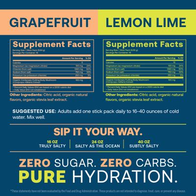 True Grace ElectroMag - Grapefruit (16 Stick Packs) + Lemon Lime (16 Stick Packs) - Electrolyte Powder for Rapid Hydration - Zero Sugar &amp; Carbs - Non-GMO - 32 Total Servings