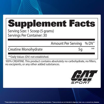 GAT SPORT Creatine Monohydrate Powder, Strength, Brain Health, Anti-oxidant, Endurance, for Men &amp; Women, Unflavored (30 Servings)