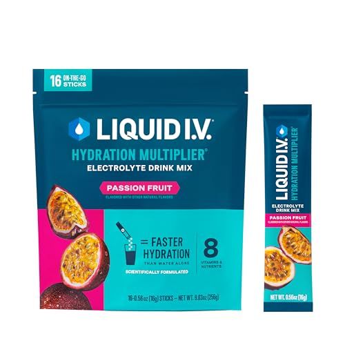 Liquid I.V. Hydration Multiplier - Passion Fruit - Hydration Powder Packets | Electrolyte Powder Drink Mix | Convenient Single-Serving Sticks | Non-GMO | 16 Servings (Pack of 12)