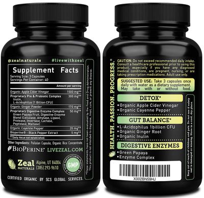 Organic Apple Cider Vinegar Capsules + Digestive Enzymes & Probiotics (1500mg | 120 Capsules) Raw Apple Cider Vinegar Pills & Fiber Supplement for Gut Health, Immune Support, Digestion & Detox Cleanse