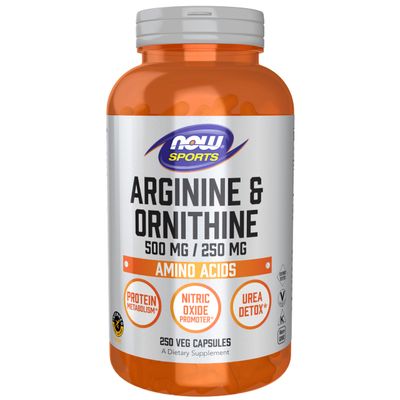 NOW Foods Sports Nutrition, Arginine &amp; Ornithine 500/250 mg, Amino Acids, 250 Veg Capsules