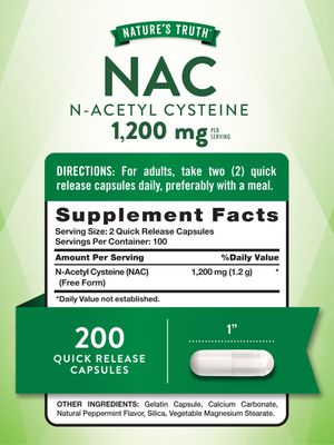 Nature's Truth NAC N-Acetyl Cysteine | 1,200mg | 200 Capsules | Free Form Amino Acid | Non-GMO &amp; Gluten Free Supplement