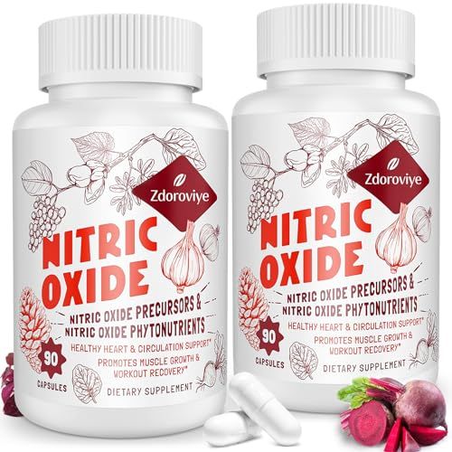Zdoroviye Nitric Oxide Supplement for Men, Nitric Oxide Precursor &amp; Phytonutrient Complex for Heart, Immune- 90 Capsules (2 Pack)