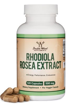 Rhodiola Rosea Supplement 500mg, 120 Vegan Capsules (Third Party Test, Gluten Free, 3% Salidrosides, 1% Rosavins Extract) for Performance, Calming, Motivation by Double Wood